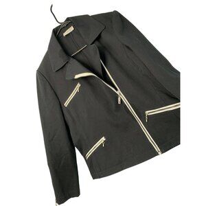 VTG M/L EUC St. John Sport Marie Gray Black Twill Jacket Asym Zip Stretch 8101